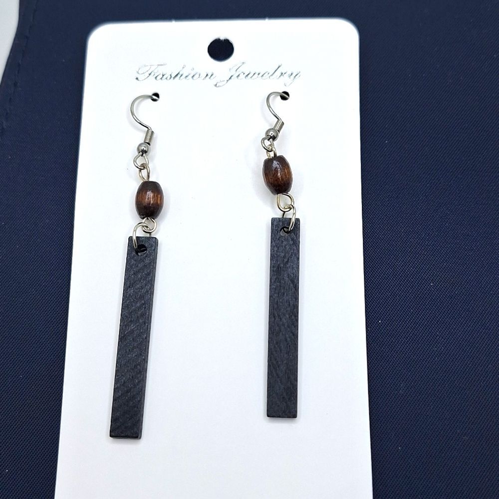 Black wood minimalist rectangle earrings